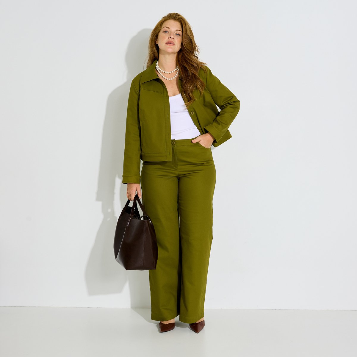 Veste courte col chemise vert kaki, GRAIN DE MALICE