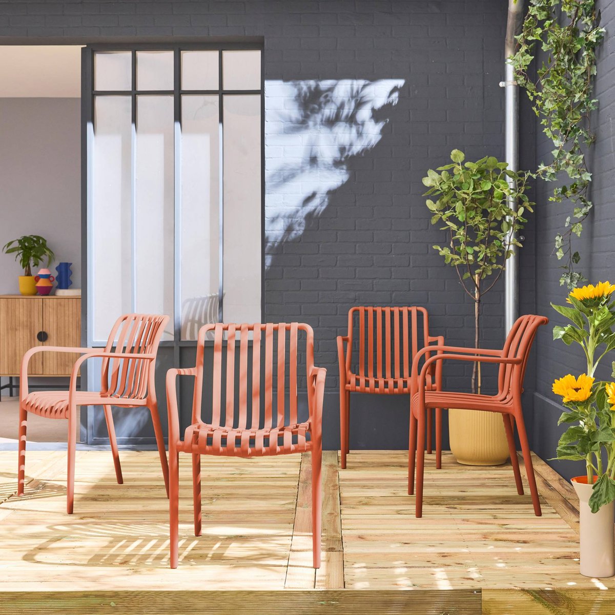 Fauteuil de jardin plastique (lot de 4) AGATHE FAUTEUILS terracotta, SWEEEK