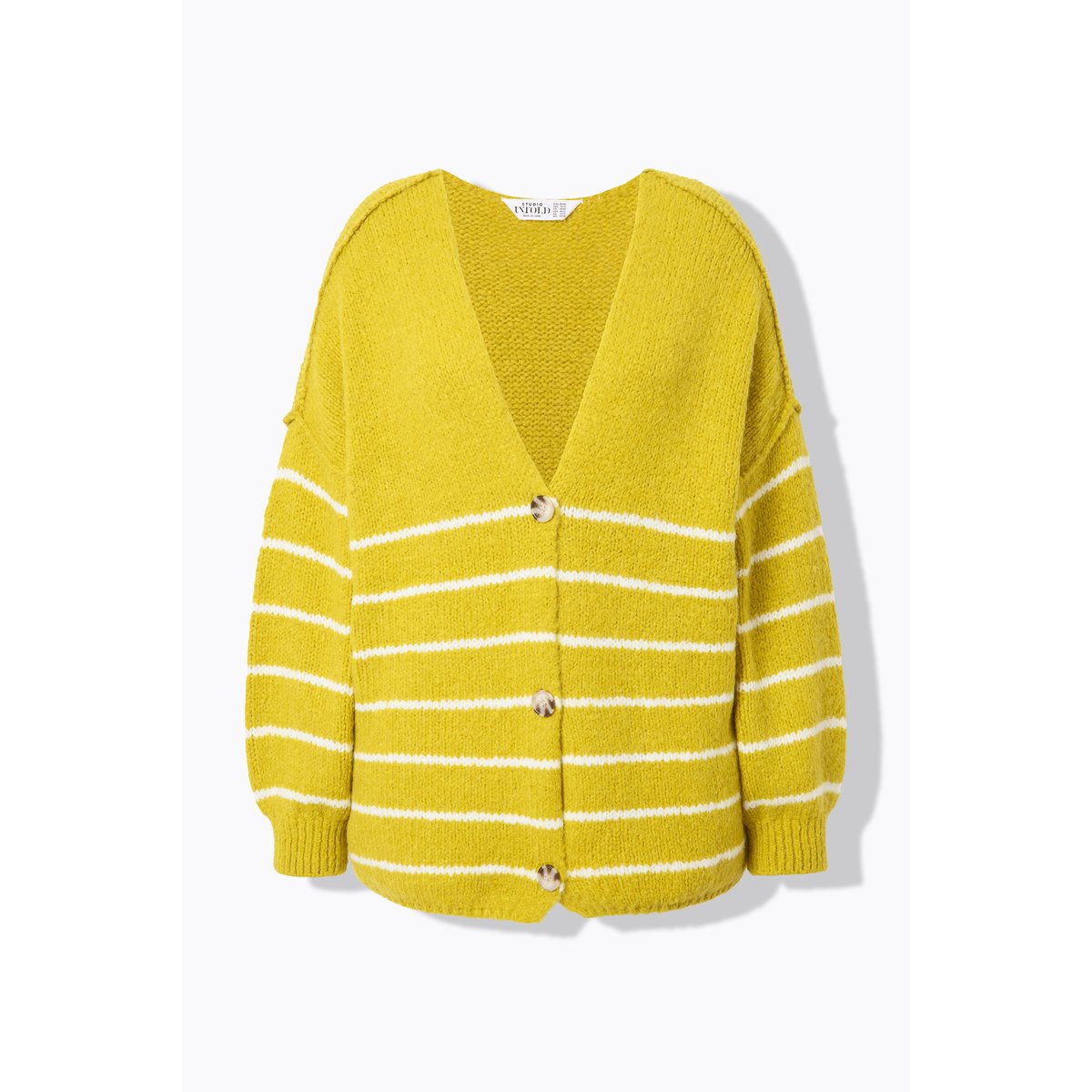 Cardigan oversize, rayures esprit marinière jaune vert, STUDIO UNTOLD