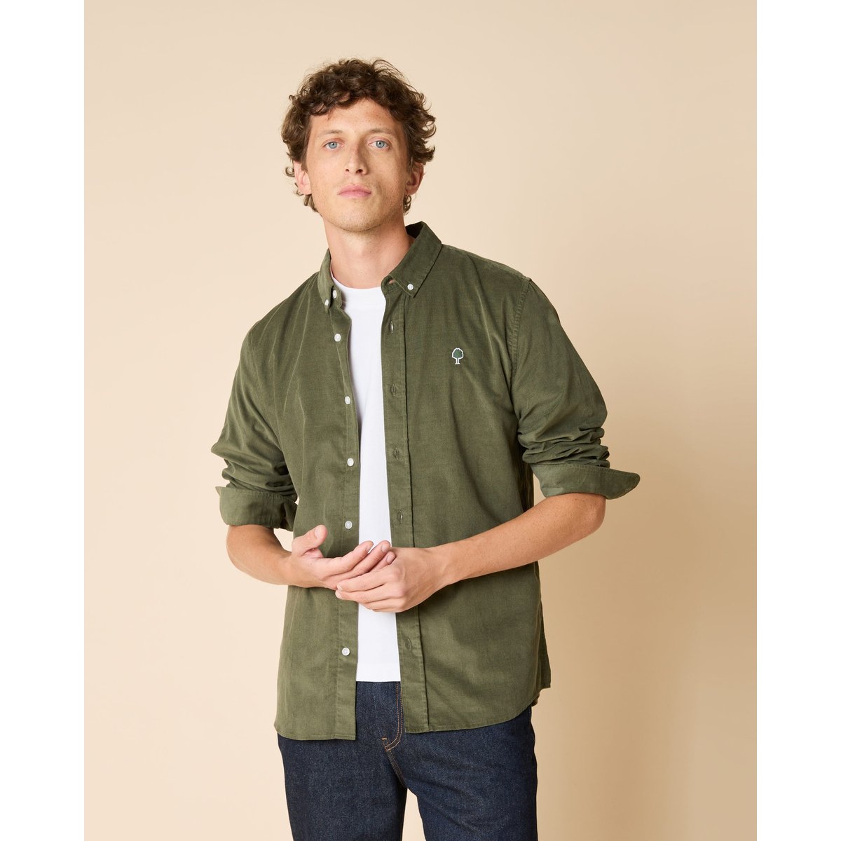 Chemise en velours côtelé kaki, FAGUO
