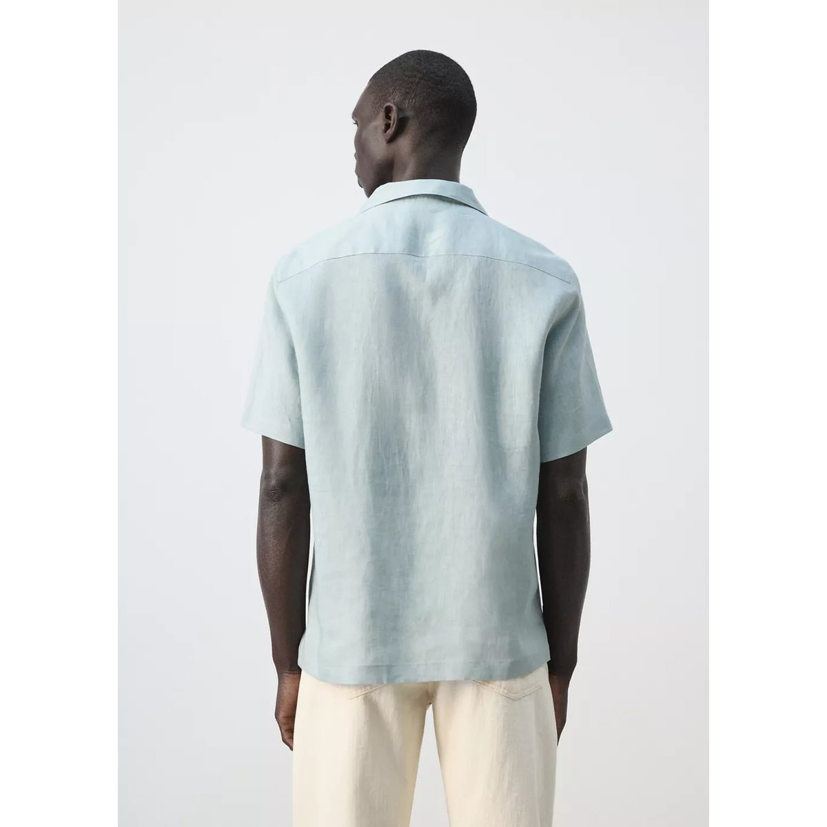 Chemise 100 % lin col bowling bleu porcelaine, MANGO MAN