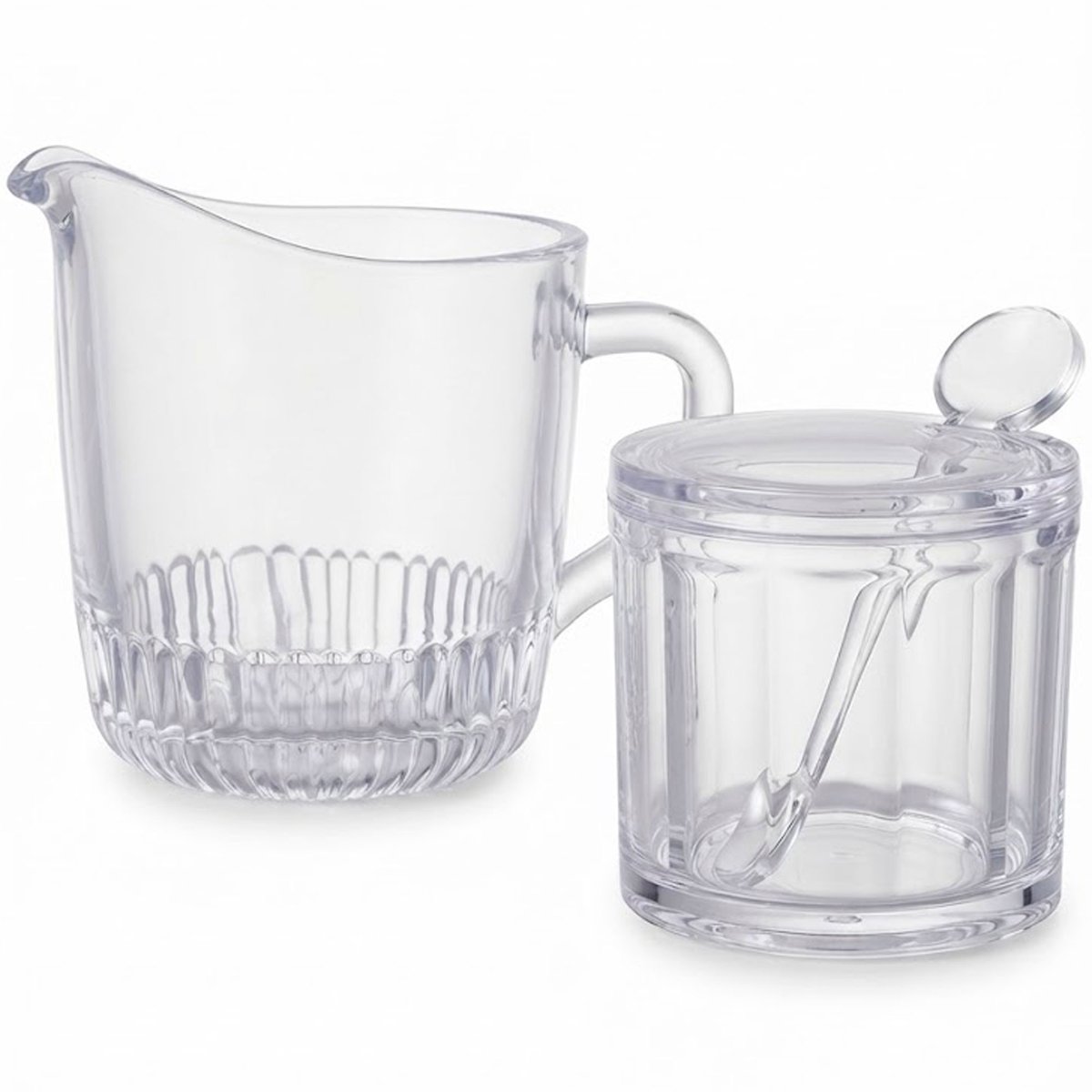 Sucrier + pot à Lait en verre borosilicate strié transparent transparent, WADIGA