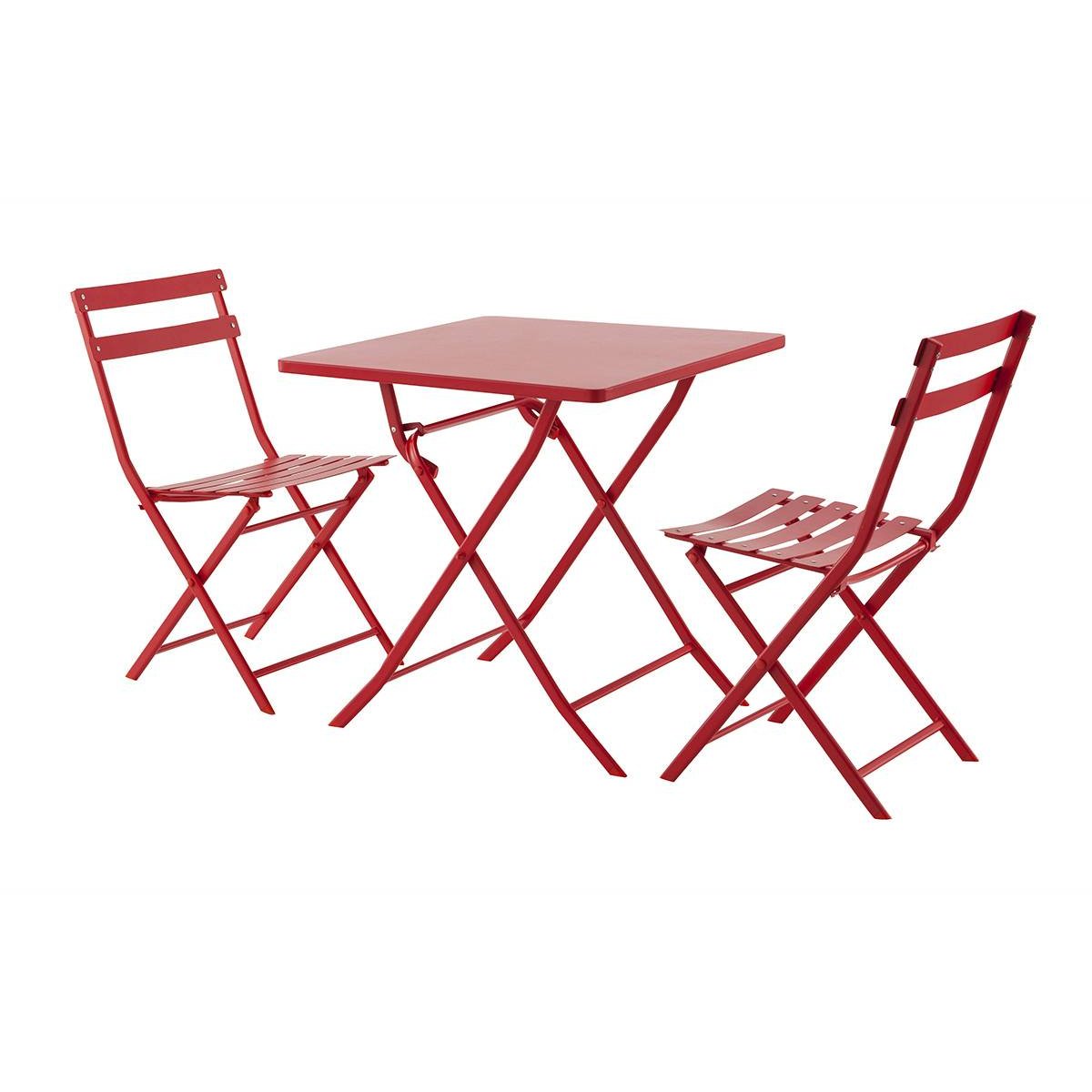 Table de jardin pliante carrée 2 places en acier GREENSBORO groseille, HESPERIDE