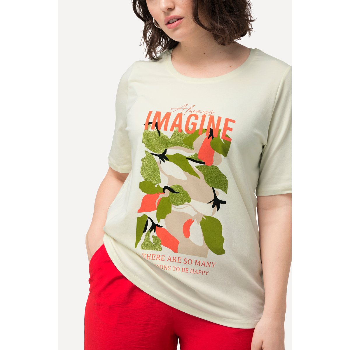 T-shirt à imprimé Imagine avec col rond et blanc crème, ULLA POPKEN