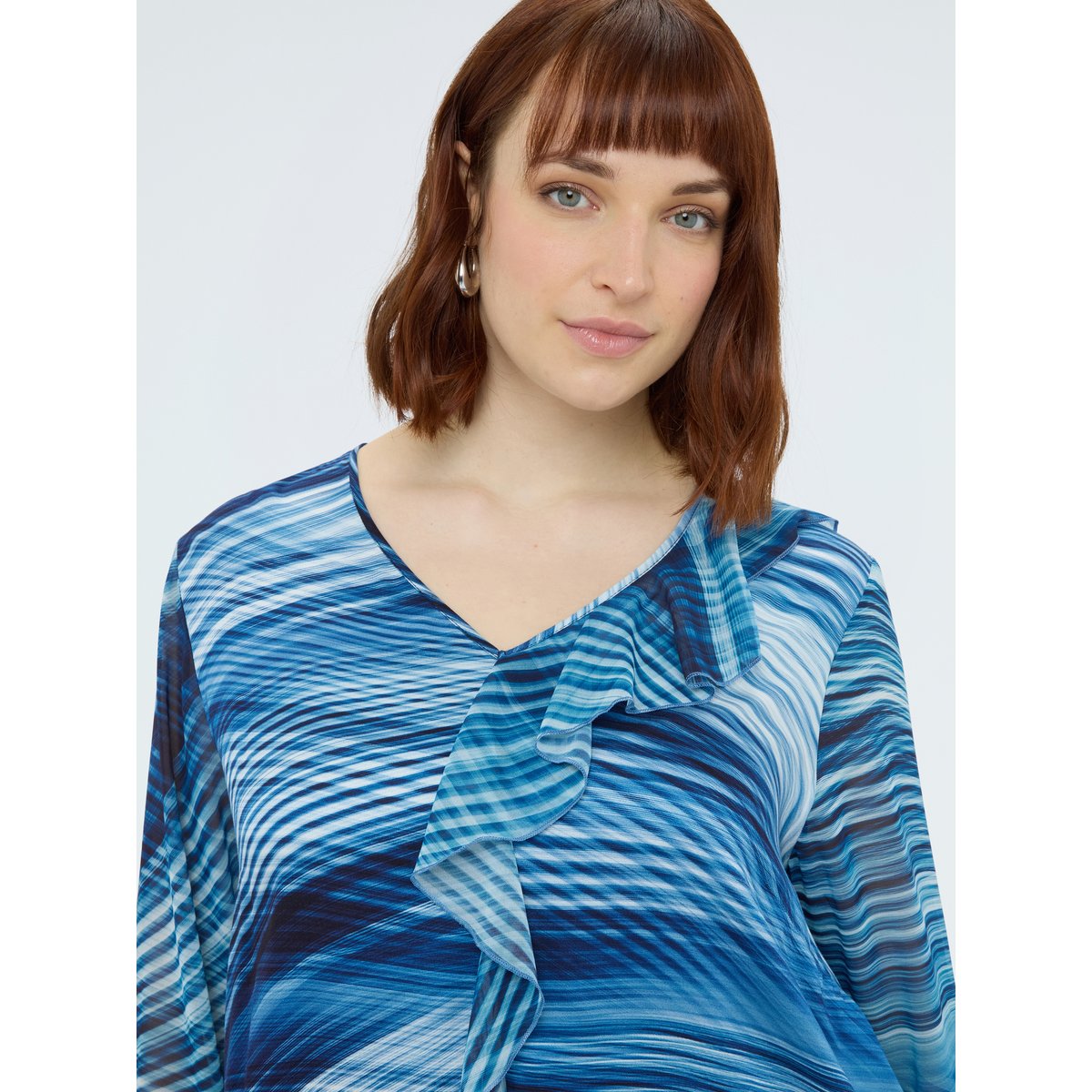 Blouse imprimée à volants bleu, FIORELLA RUBINO