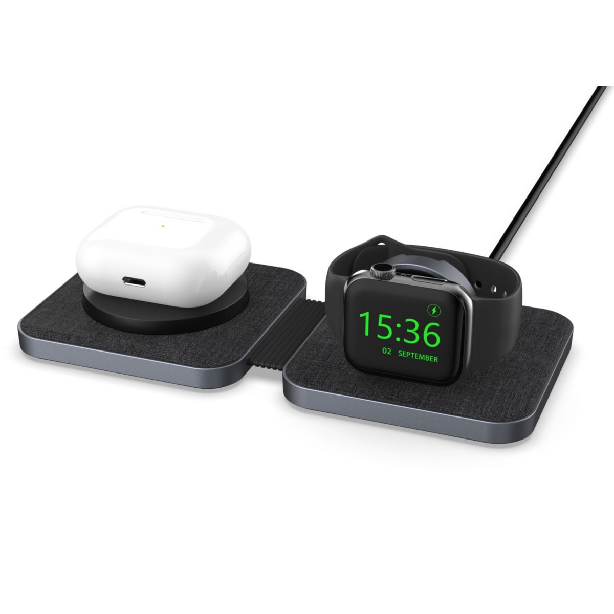Chargeur sans fil MagSafe 2 en 1 plat pliable 15W couleur unique, ADEQWAT