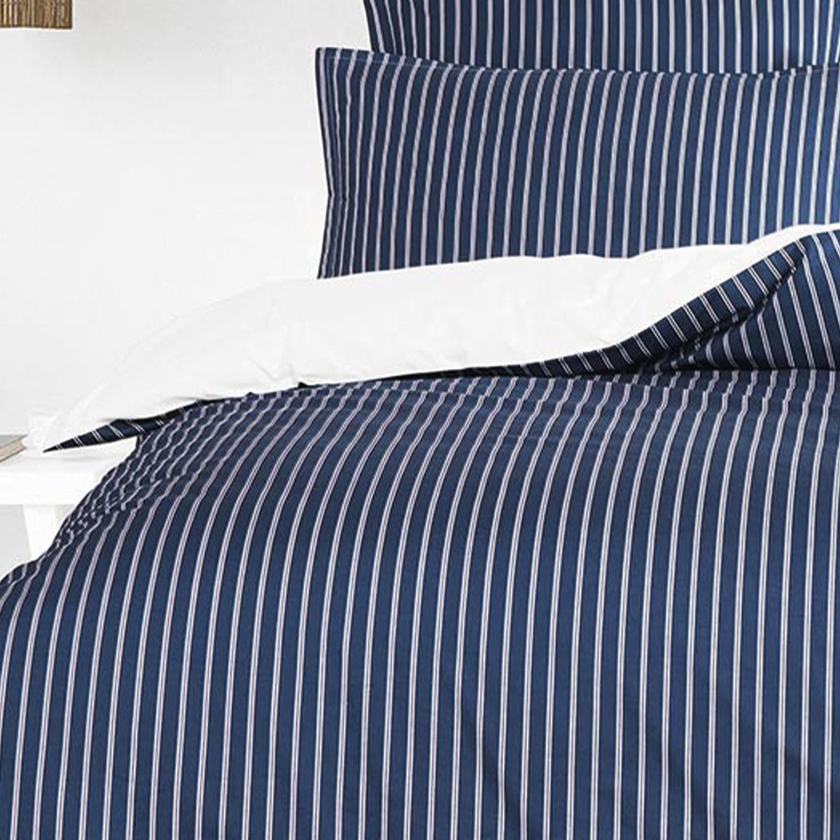 Drap housse en percale de coton bonnet 30 cm LINQUIST indigo, SENSEI MAISON