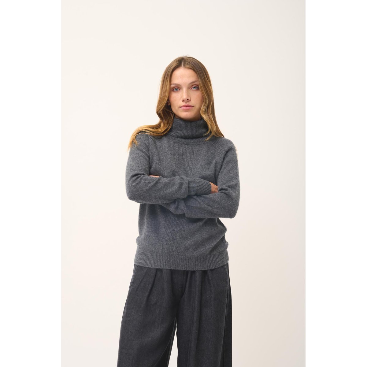 Pull Col Roulé Anthracite Chiné Lilly gris anthracite chiné, JUST CASHMERE