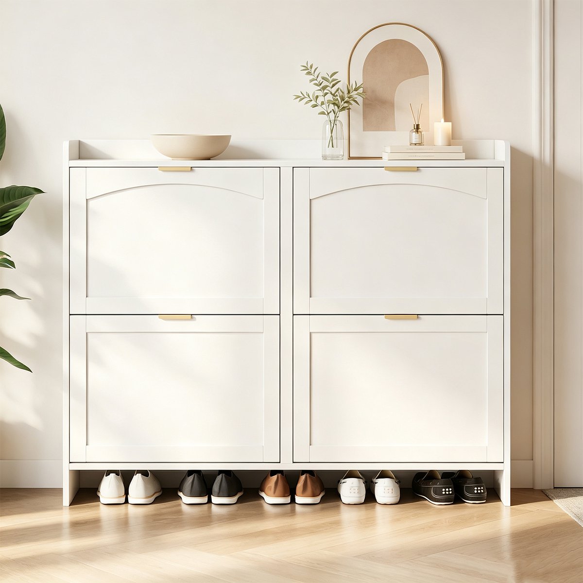 Meuble à chaussures 4 portes ,JORDIN blanc, MEUBLES COSY