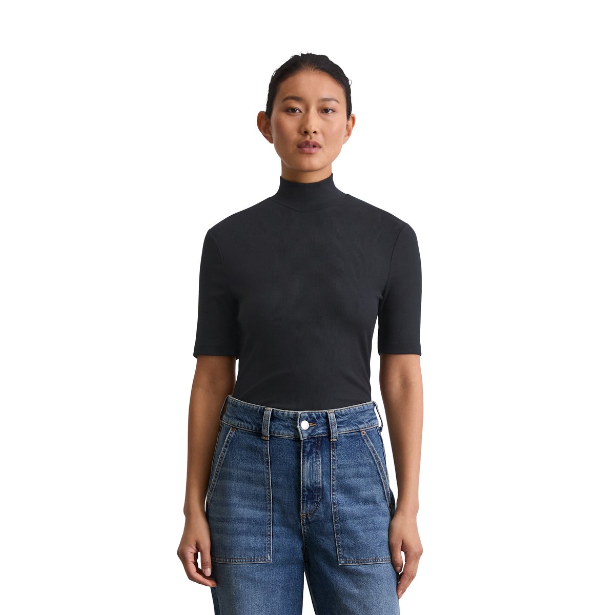 T-shirt à col roulé slim en TENCEL™ Modal bleu foncé, MARC O'POLO