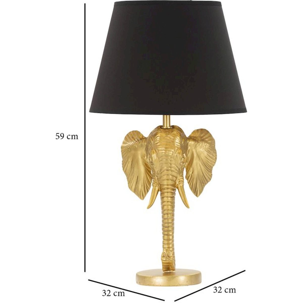Lampe à poser éléphant socle en fer GLAM doré et noir, RECOLLECTION