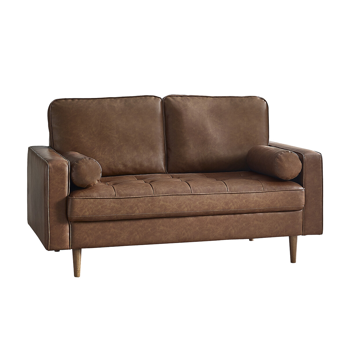 Hadley Mid-Century Faux Leather 2 Seater Sofa walnut, SO'HOME