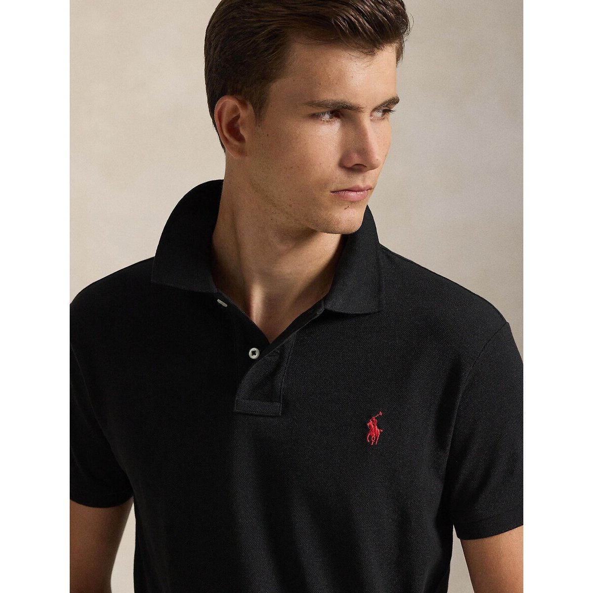 Polo cintré en coton piqué noir, POLO RALPH LAUREN