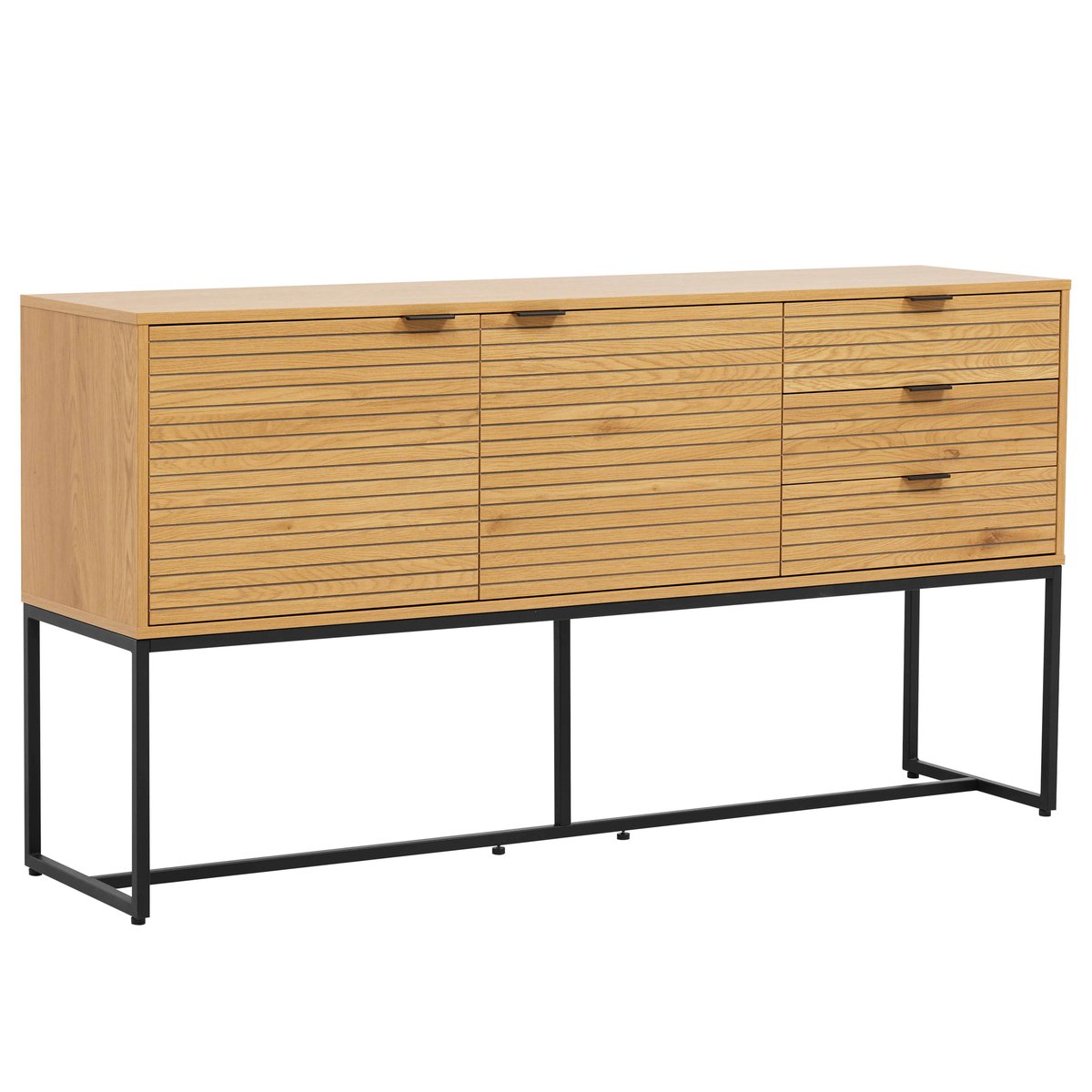 Buffet 2 portes et 3 tiroirs en MDF décor mélaminé et acier FSC, JUDITH marron, OVIALA