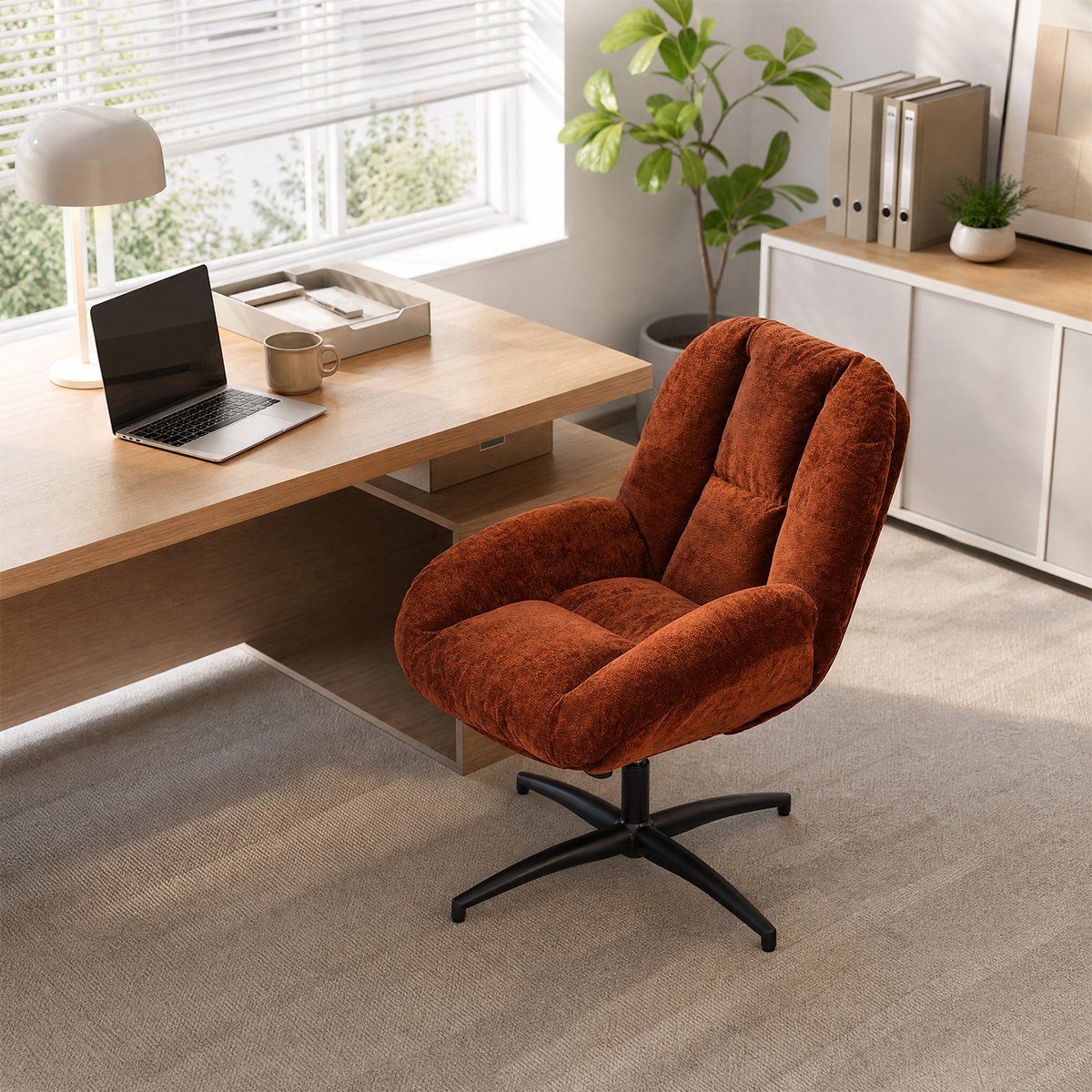 Chaise de bureau pivotante avec dossier inclinable en chenille, LITHOPSFIX CHENILLEO rouge, MEUBLES COSY