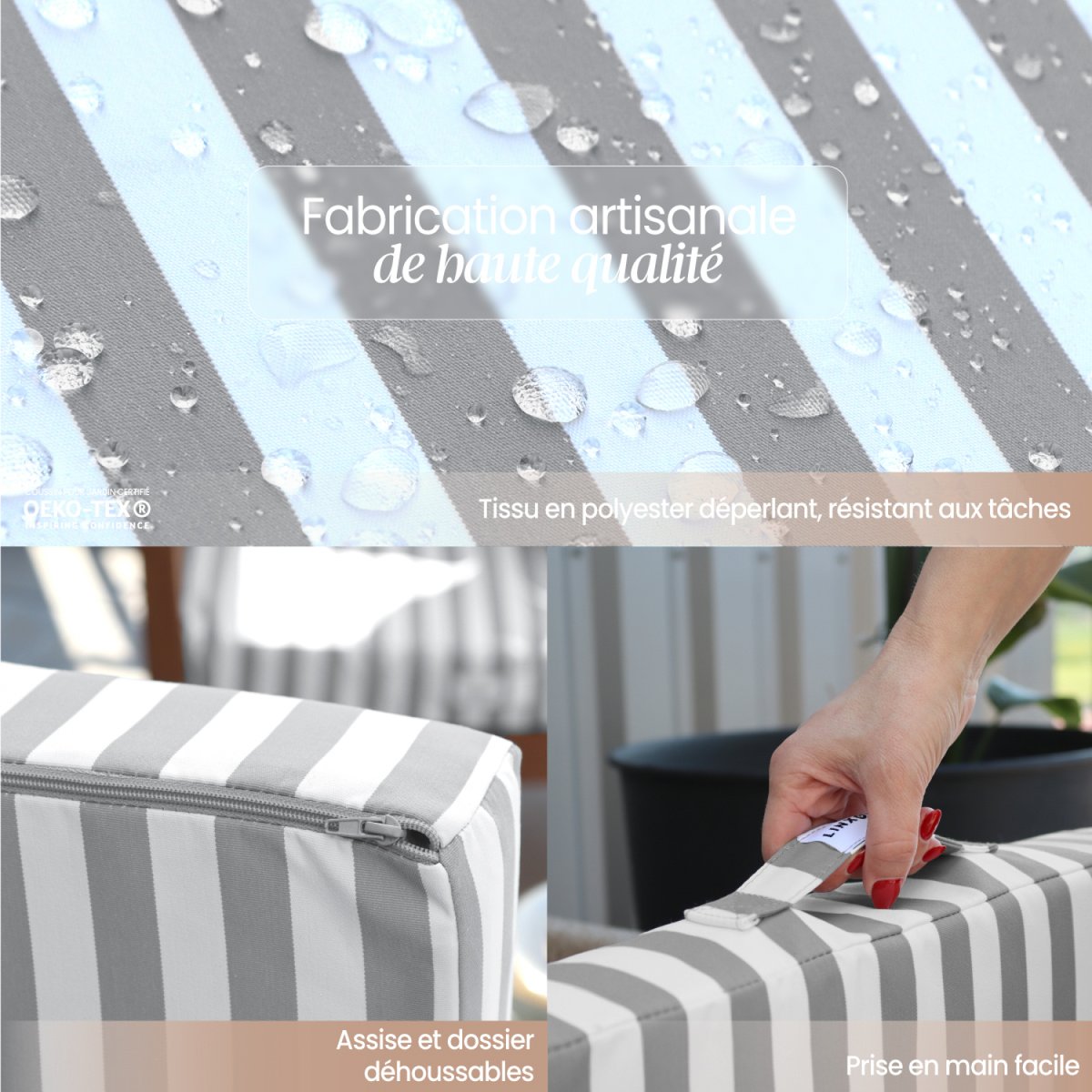 Kit de coussins pour salon de jardin déhoussables - 50 x 50 cm gris, LINXOR
