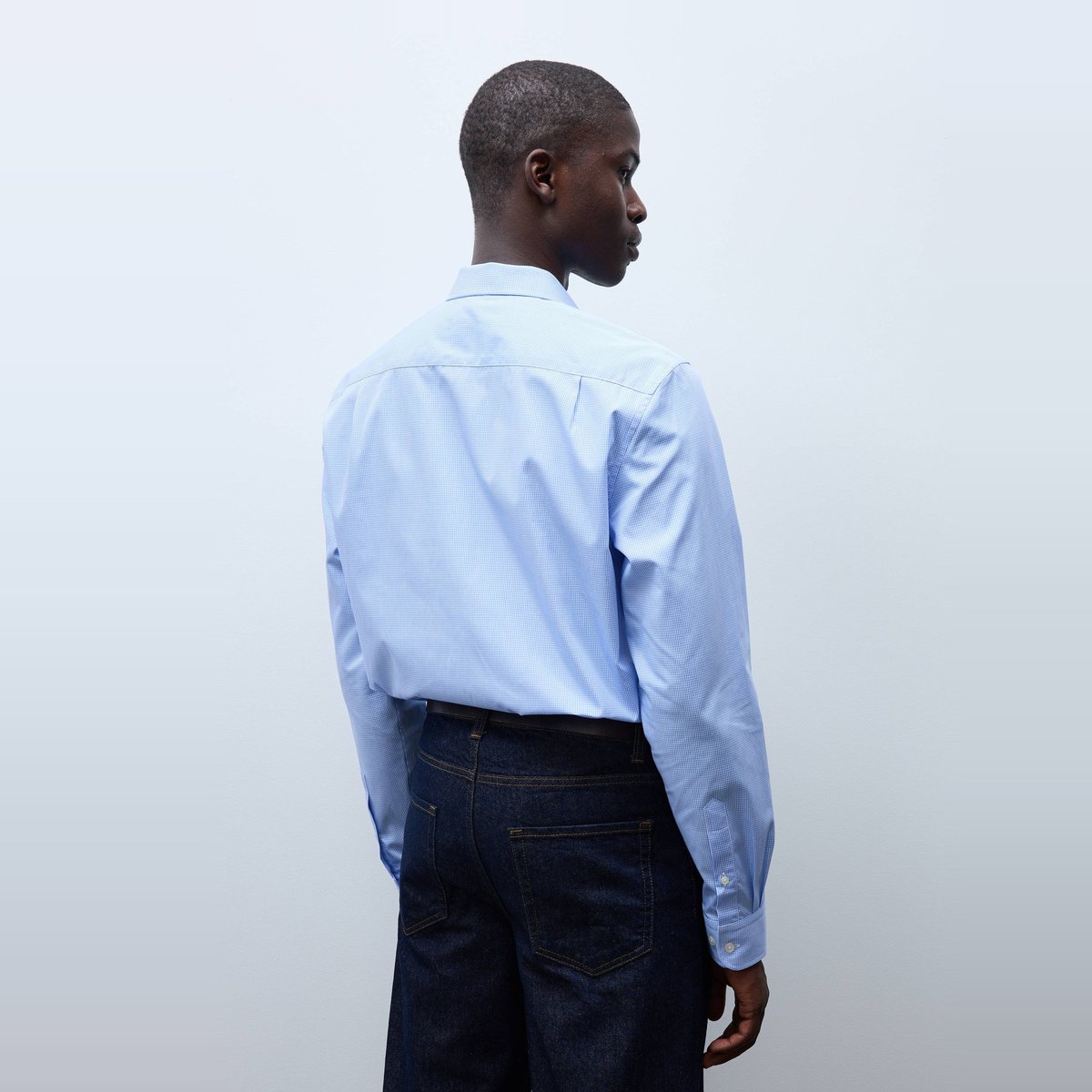 Chemise formelle vichy en coton ciel, MONOPRIX