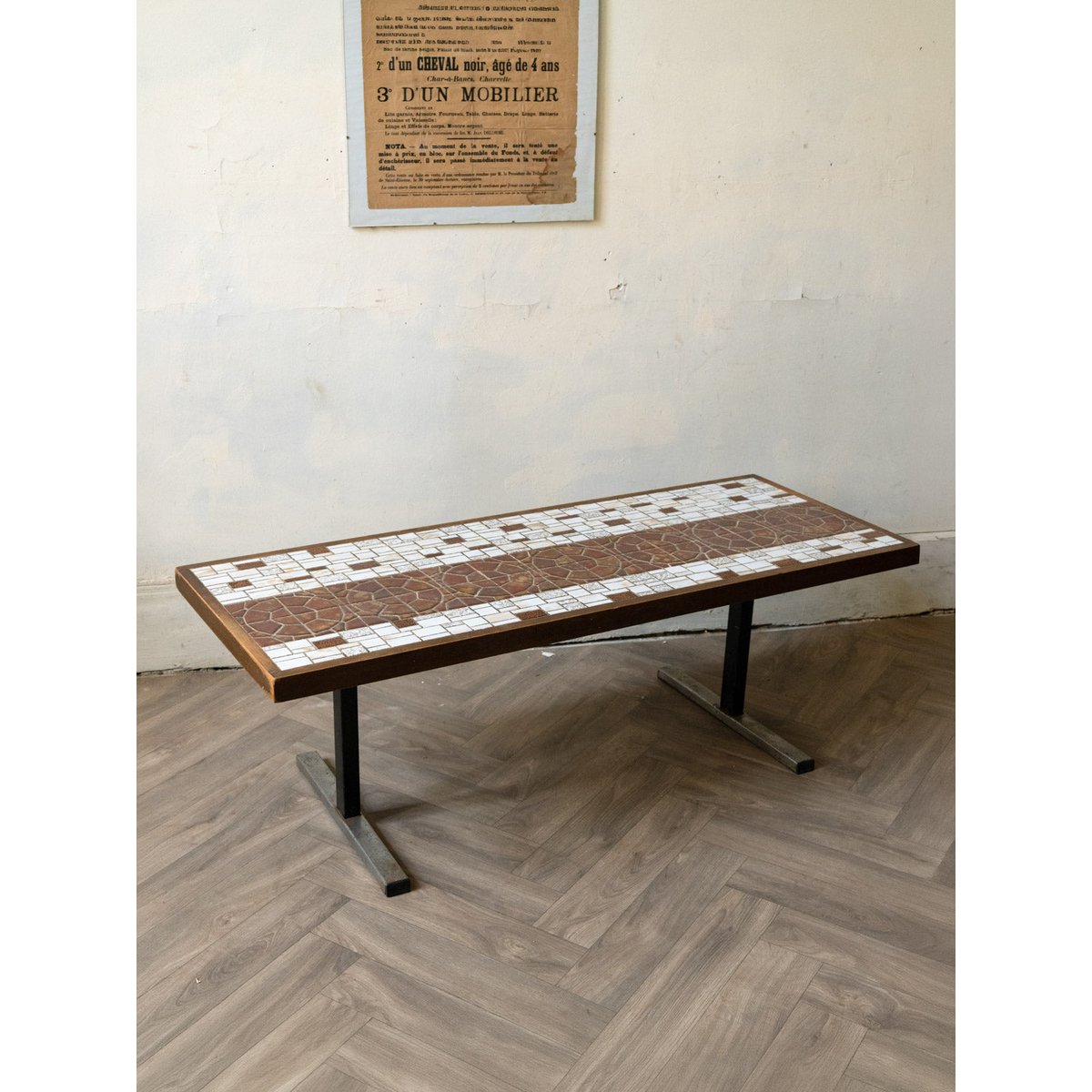 Table basse en céramique et bois Donna N°1046 - Bon état marron, DEBONGOUT