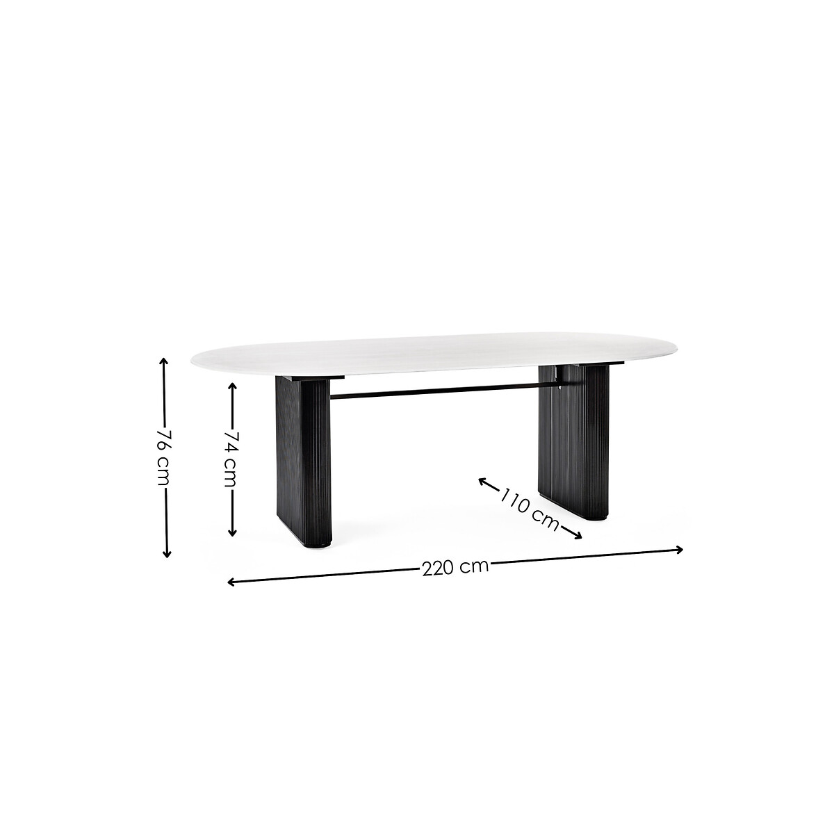 Boreno Oval Glass Dining Table with Fluted Pedestal Base white marble, SO'HOME
