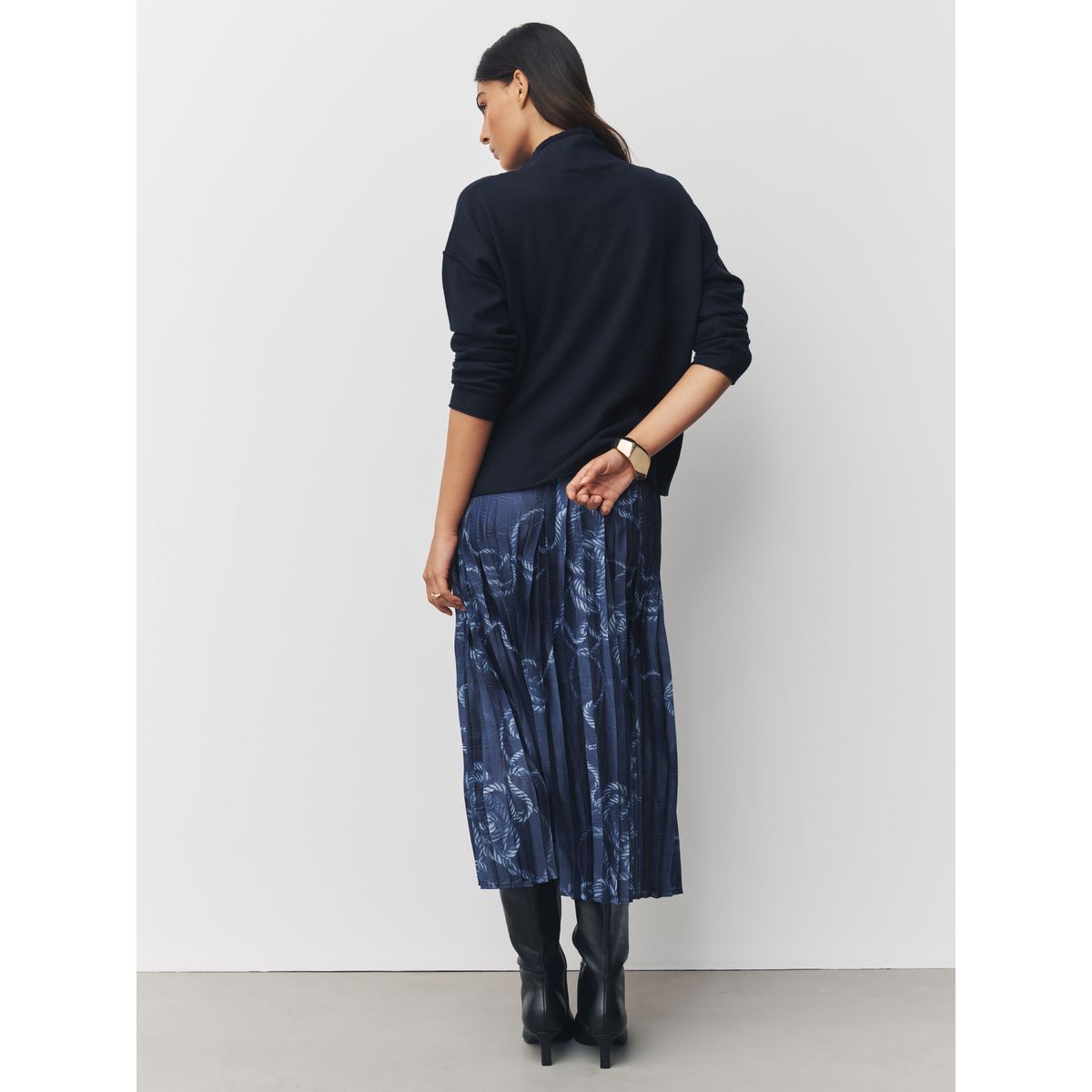 Pull jupe 2-en-1 midi plissée imprimé nautique bleu marine, NEXT
