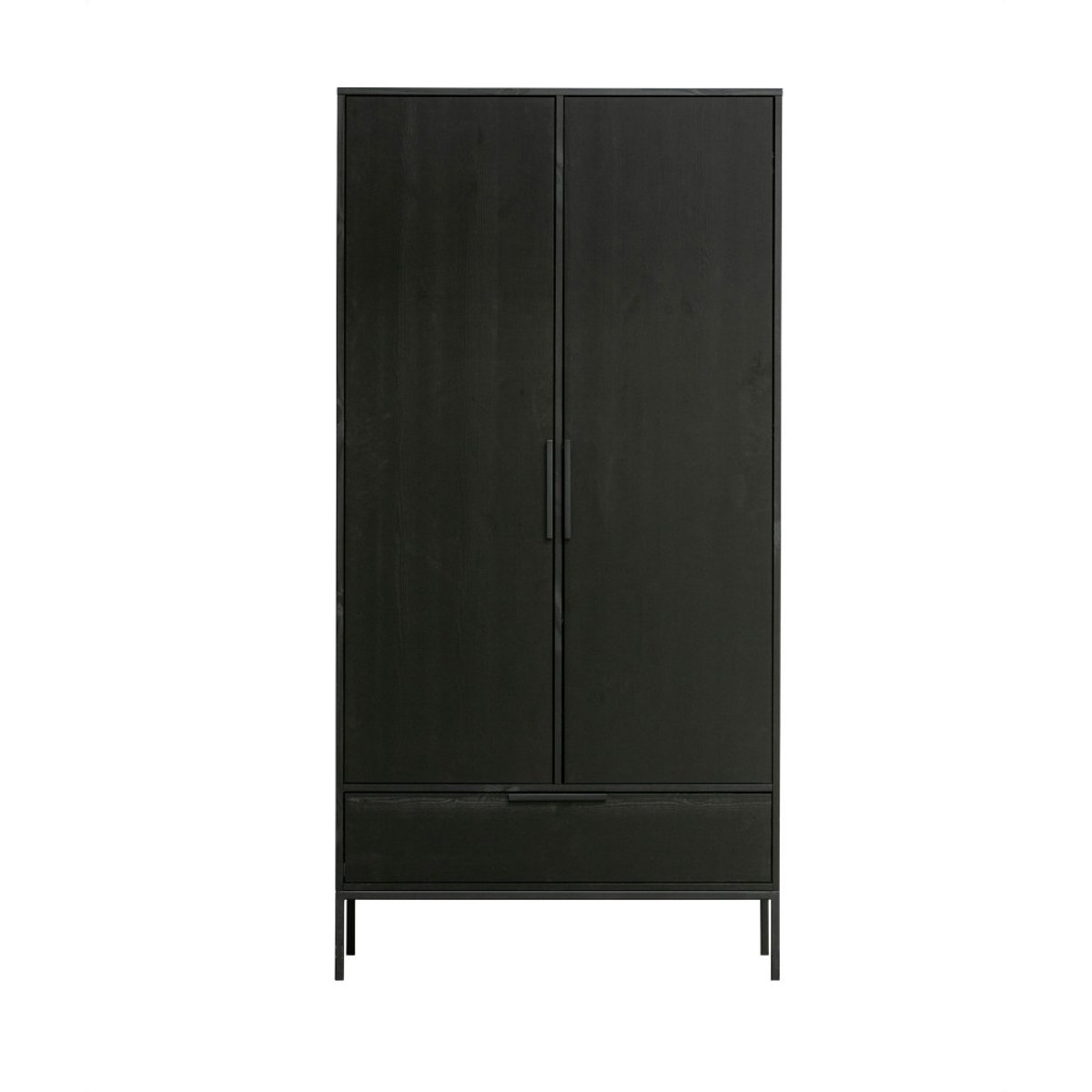 Armoire 2 portes et 1 tiroir en pin ADAM noir, WOOOD