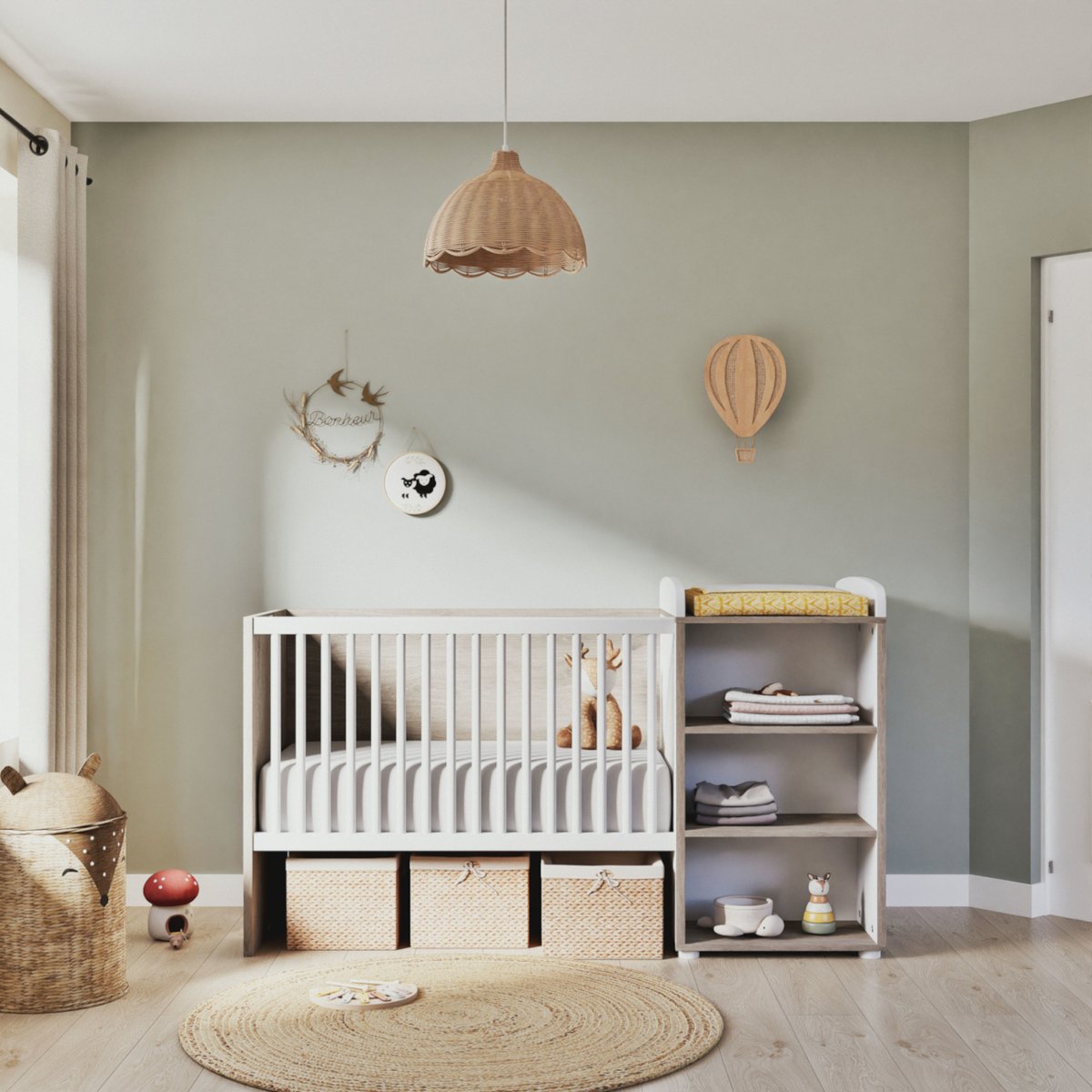 Lit combiné Evolutif en bois gris, BABY PRICE