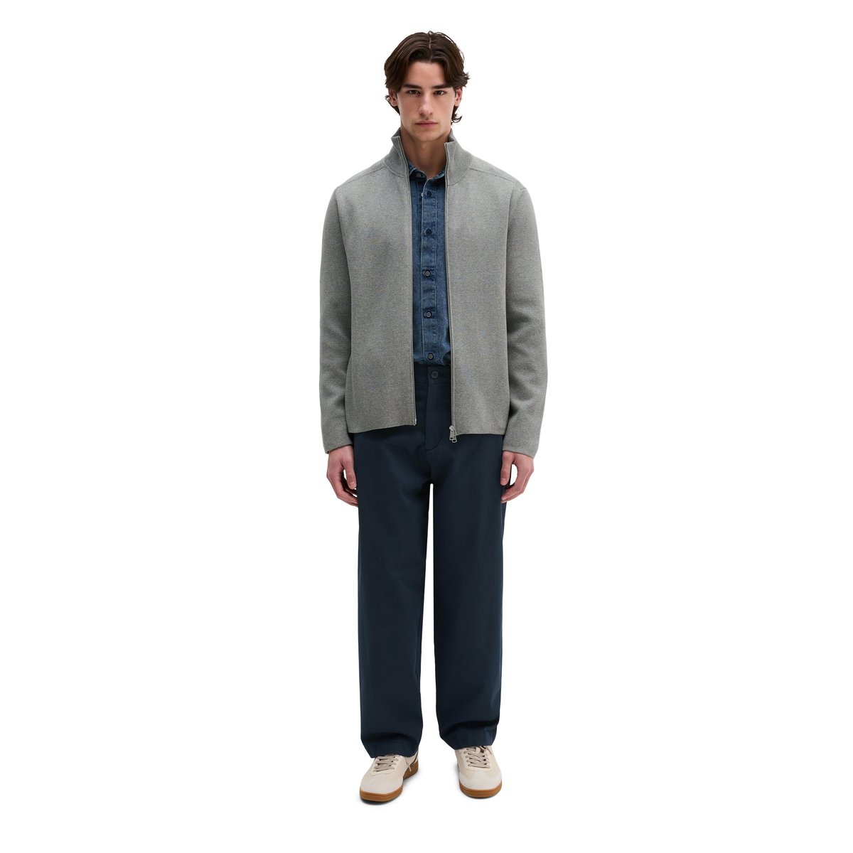 Cardigan zippé regular en pur coton bio gris, MARC O'POLO