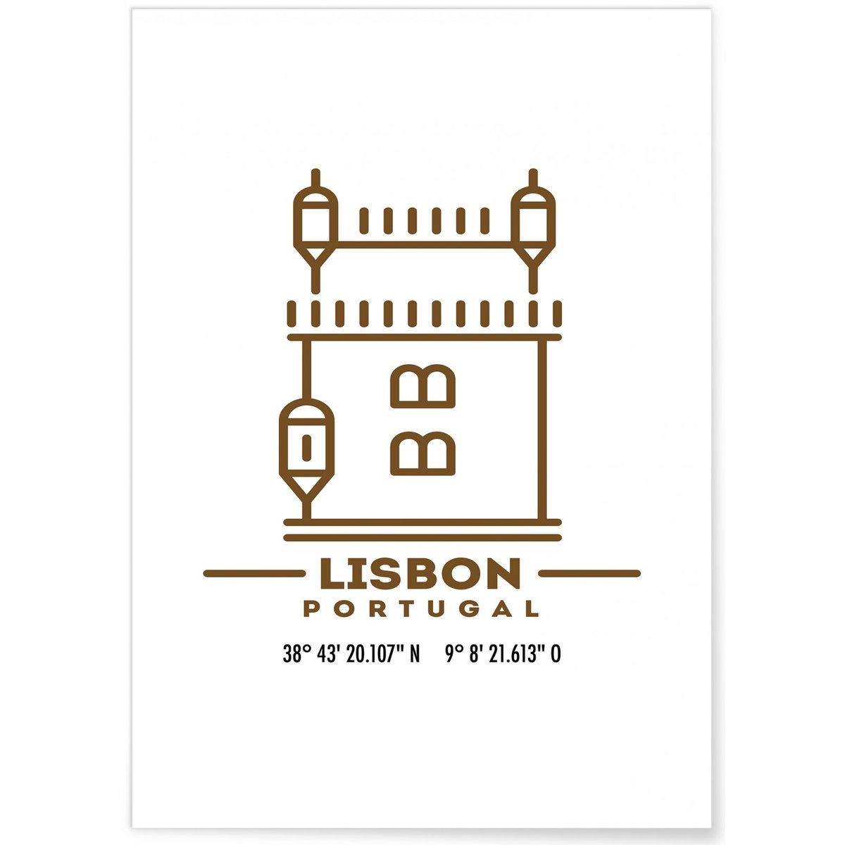 Poster Coordonnées Lisbonne blanc, L'AFFICHERIE