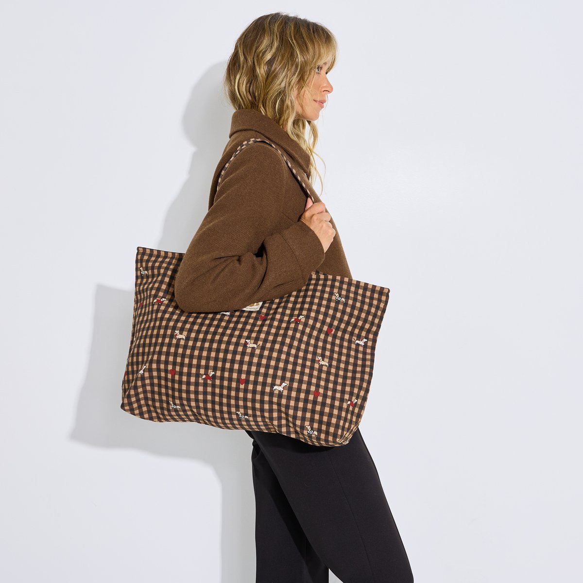 Sac cabas grand format motifs marron, GRAIN DE MALICE