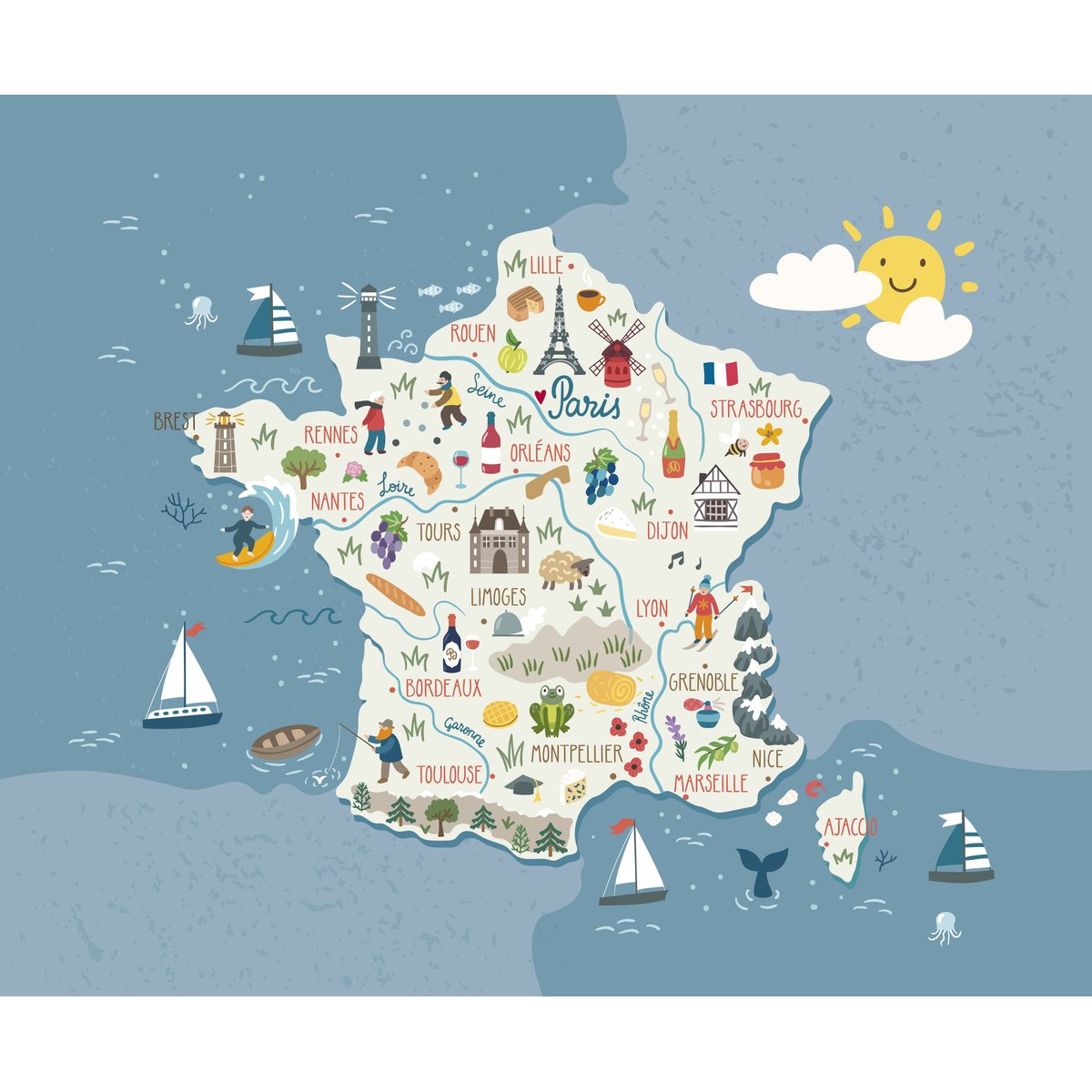 Papier peint panoramique FRENCHY bleu, LE PAPIERS DE NINON