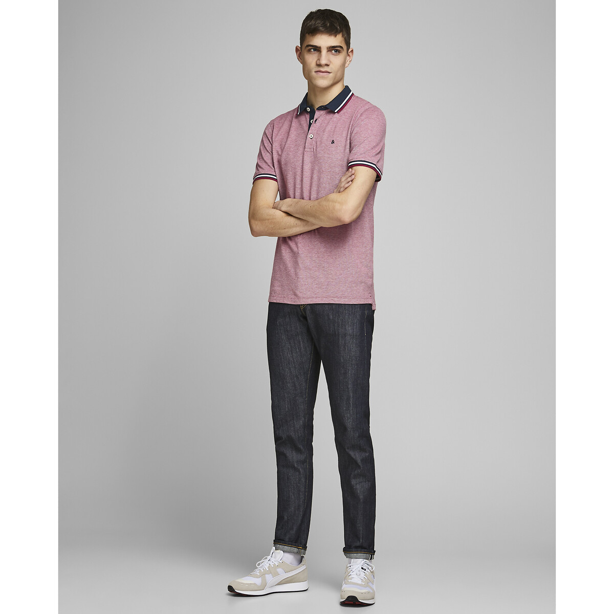 Polo manches courtes en maille piquée rouge, JACK & JONES