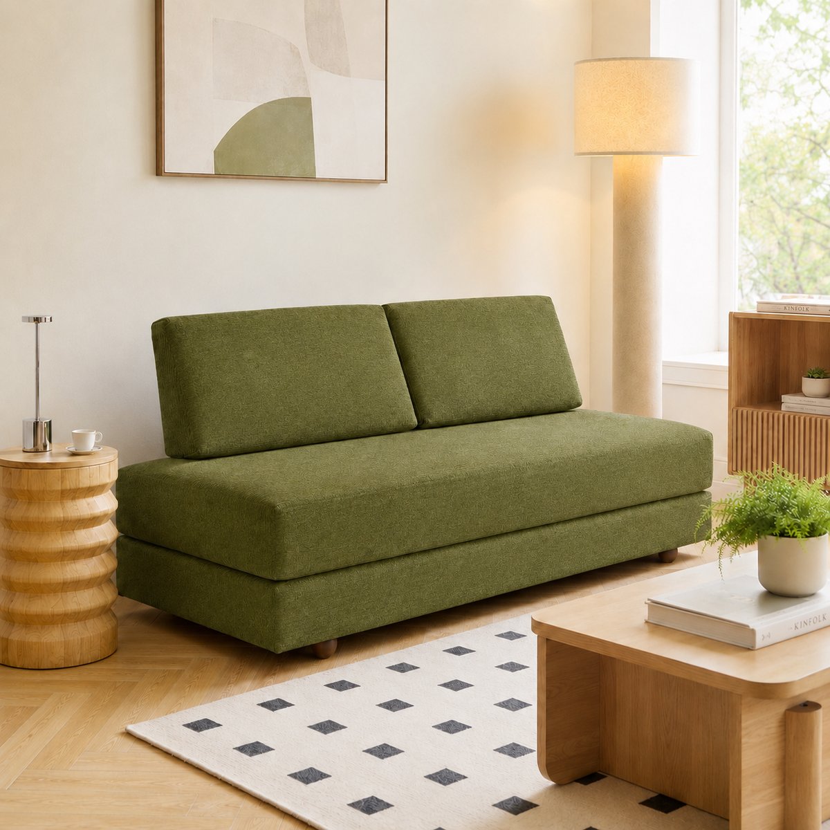 Canapé lit convertible en tissu, CASTELO vert, NORDLYS
