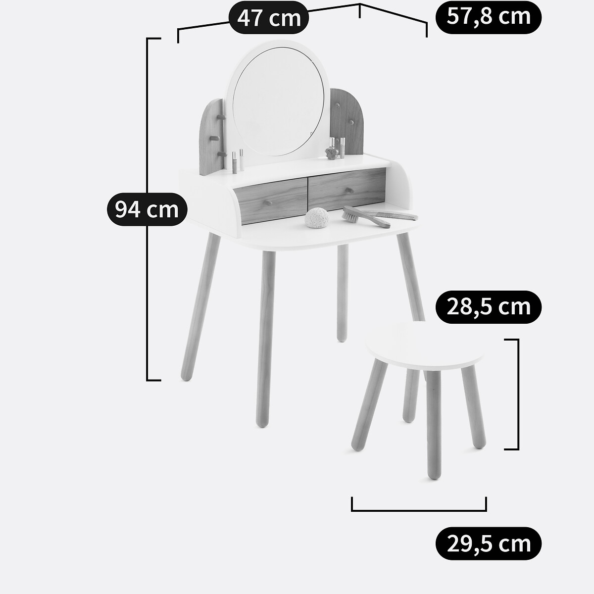 Lorette Dressing Table & Stool white/wood, LA REDOUTE INTERIEURS
