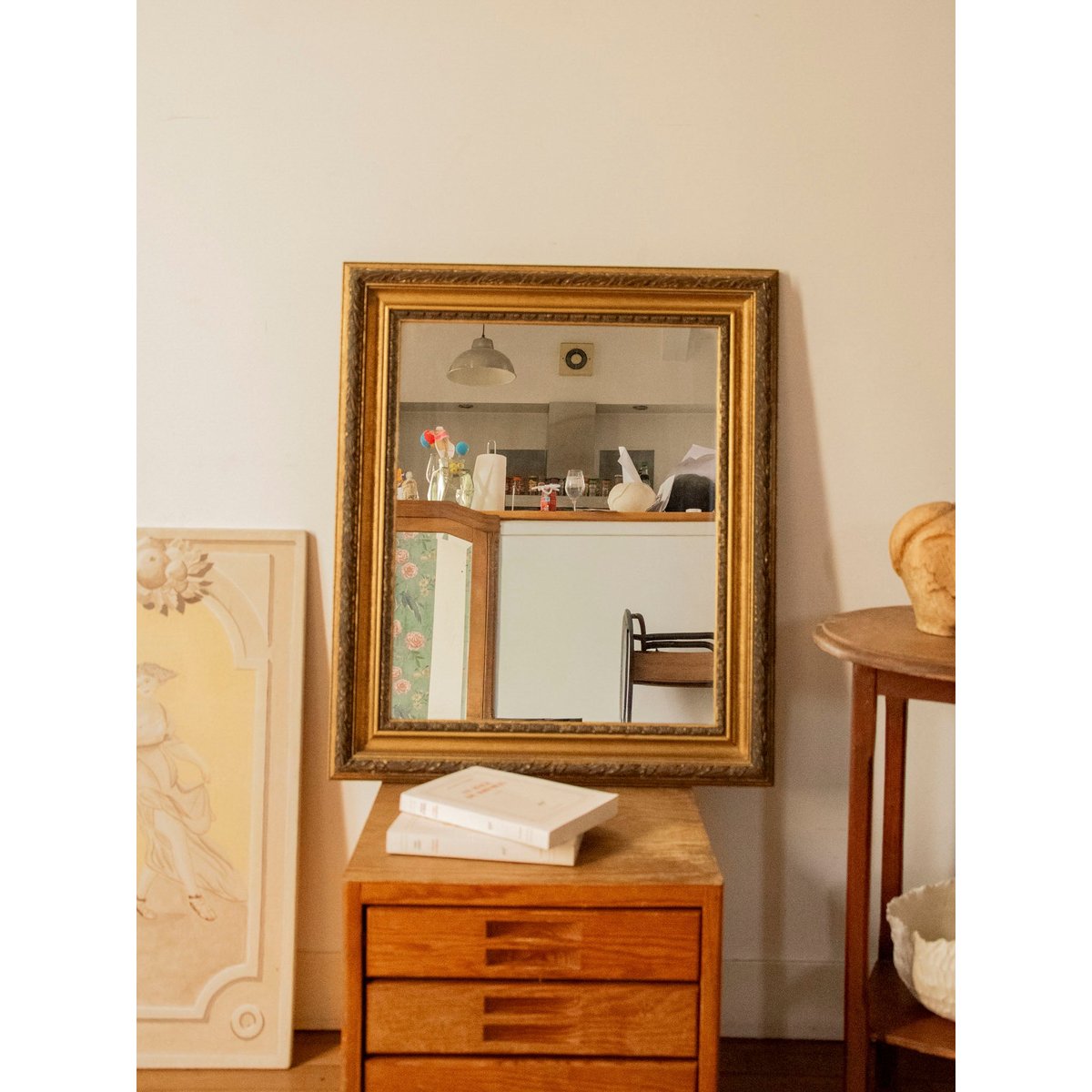Miroir aux dorures anciennes Georges N°1416 - Bon état bois clair, DEBONGOUT