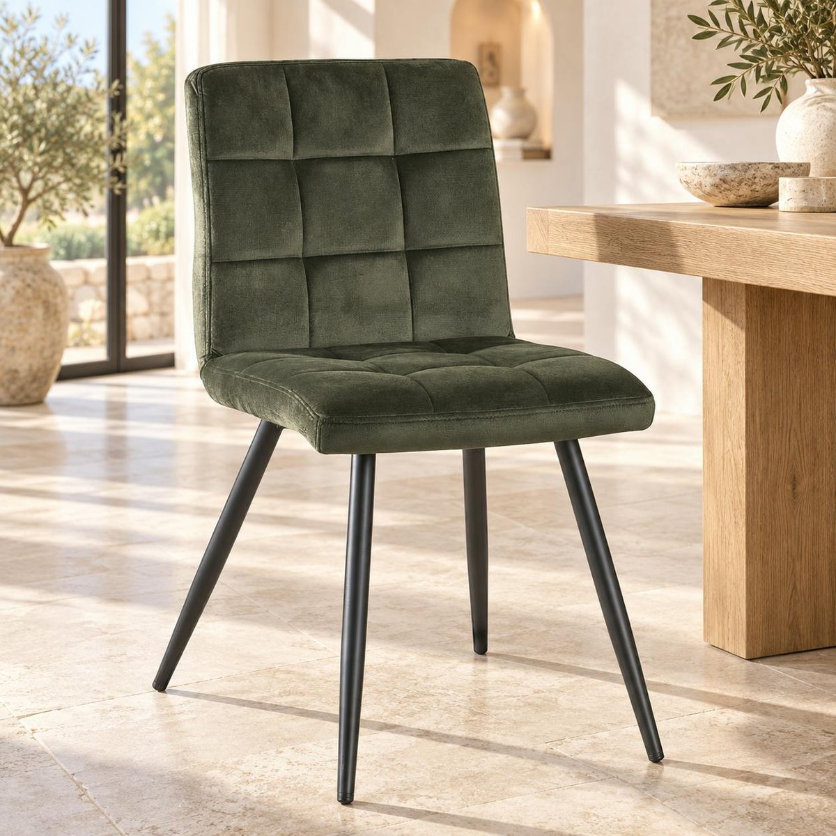 Chaise en velours capitonné (lot de 2) MALMOE kaki, PIER IMPORT