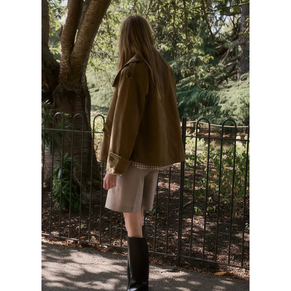 Parka denim à col cheminée kaki, MANGO