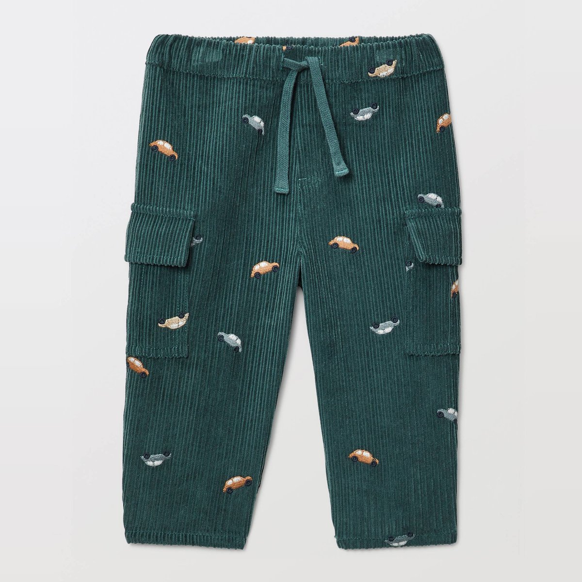 Pantalon taille élastique en velours brodé en coton BIO GOTS sage, BOUT'CHOU