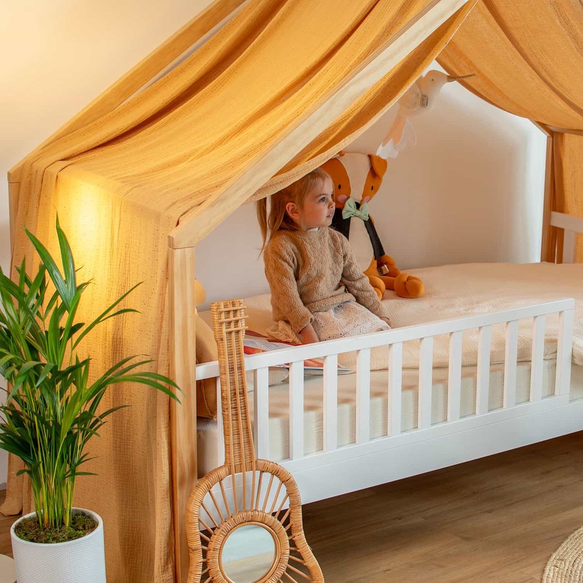 Toile de lit, ciel de lit cabane pois dorés JEANNE camel à pois or, SEVIRA KIDS