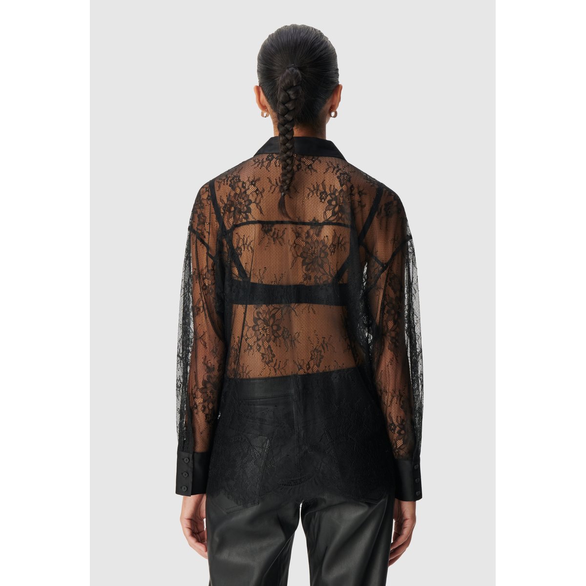 Chemise dentelle col satiné noir, IKKS