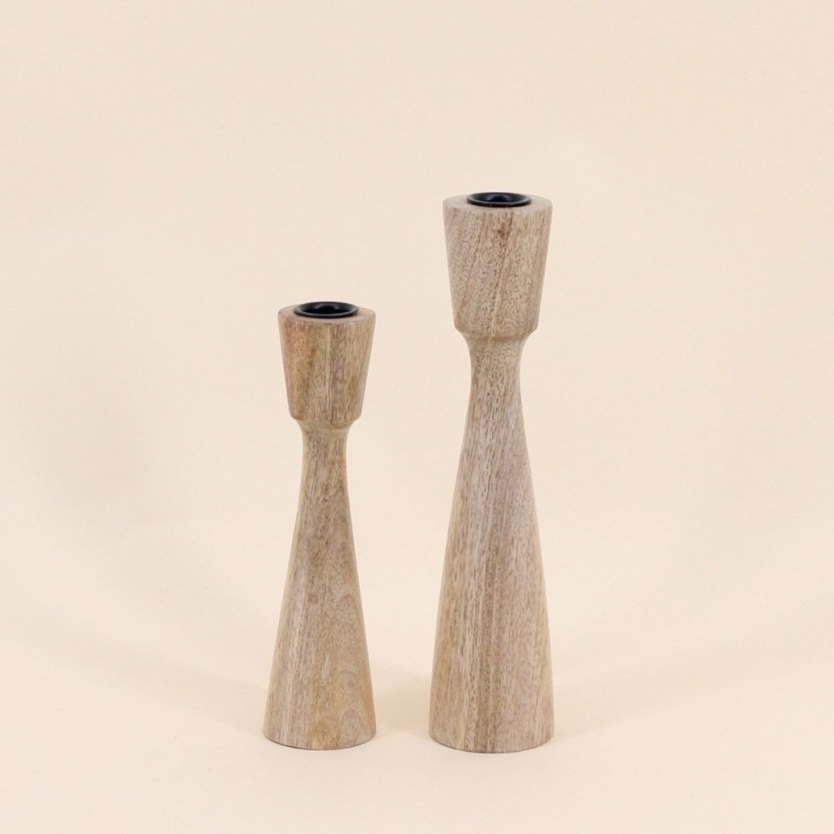 Lot de 2 bougeoirs en manguier 21, 26cm naturel, ORNAMI