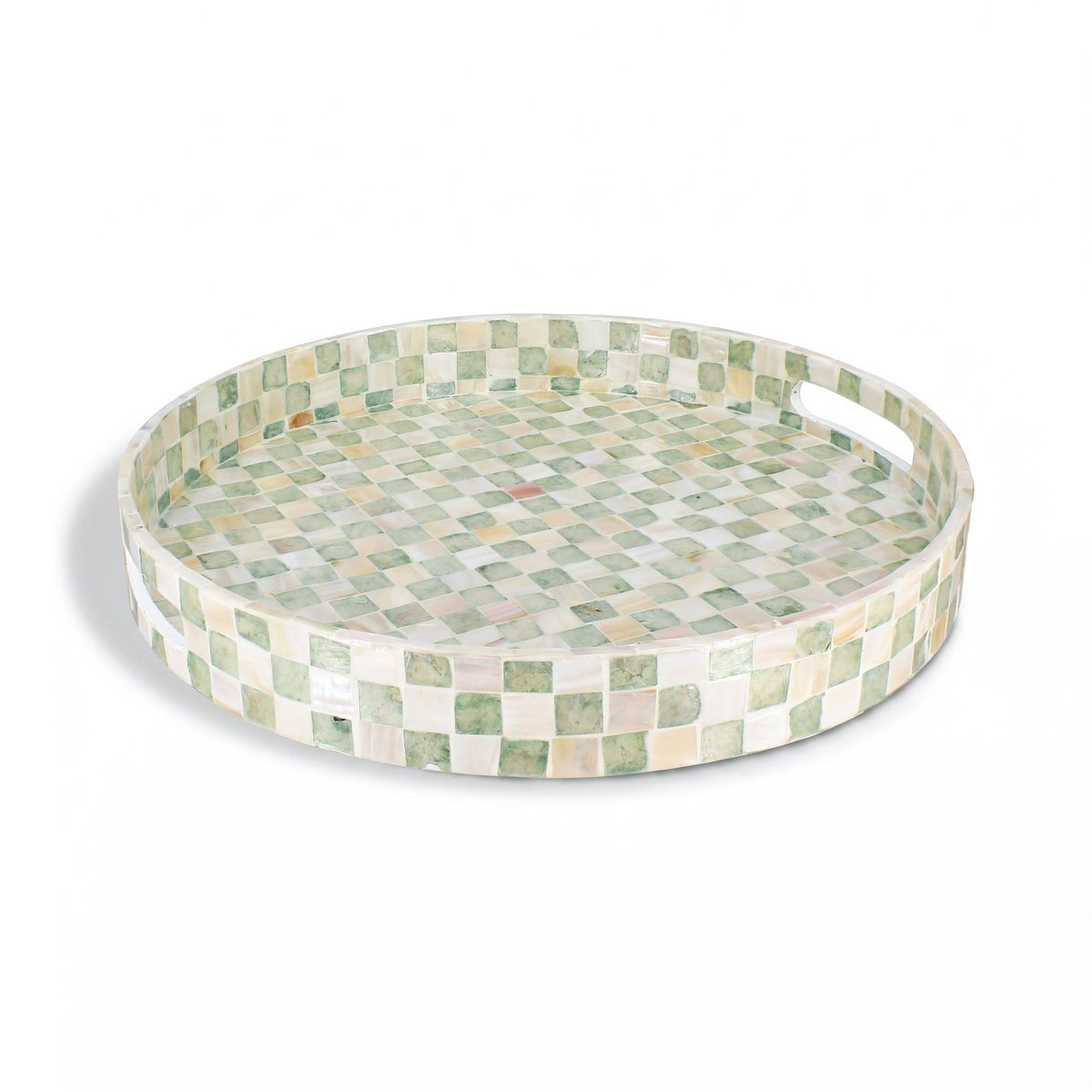 Plateau rond en coquille de Capiz, SOLNA vert, NOW'S HOME