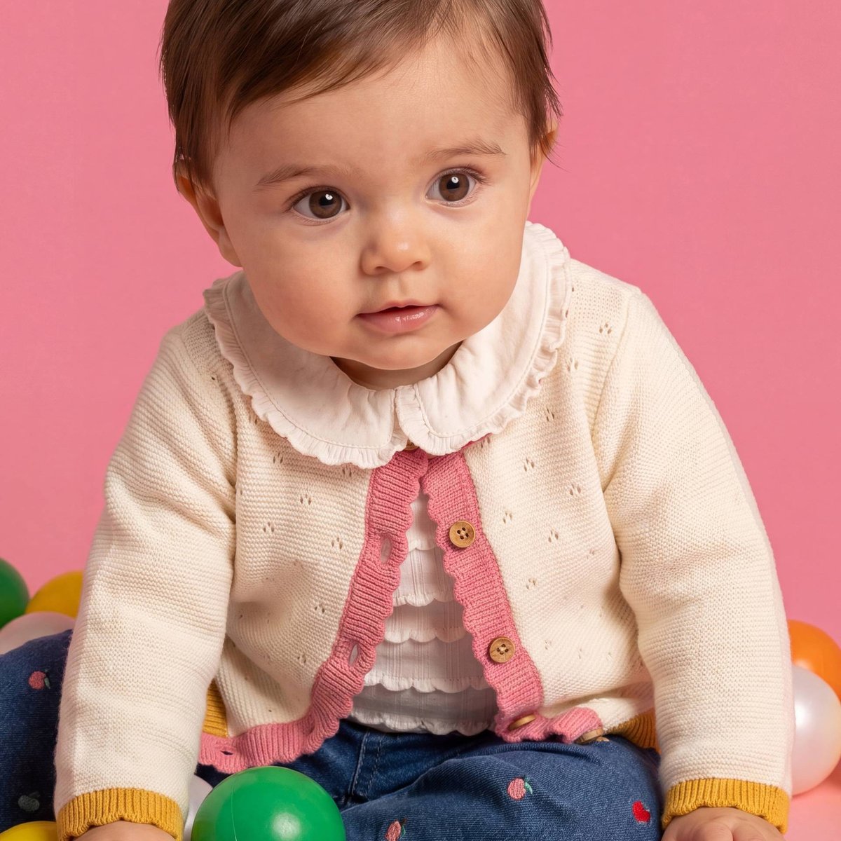 Cardigan en pointelle en coton ecru, BOUT'CHOU