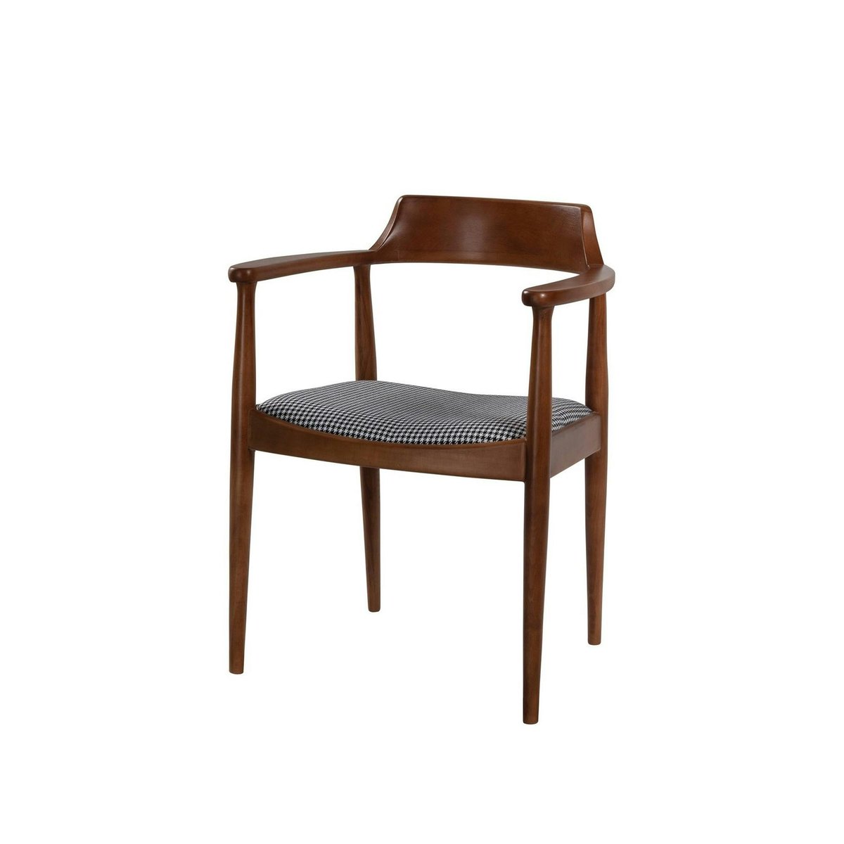 Chaise ronde avec accoudoirs - assise pied-de-poule TENA bois naturel, PIER IMPORT