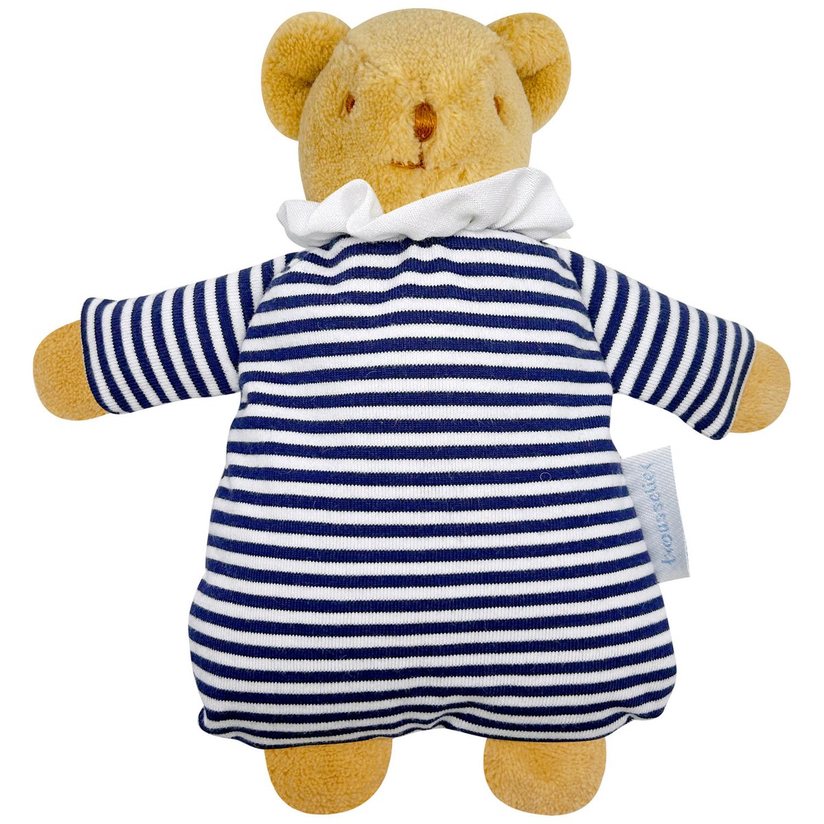 Doudou avec hochet bleu, blanc, marron, TROUSSELIER