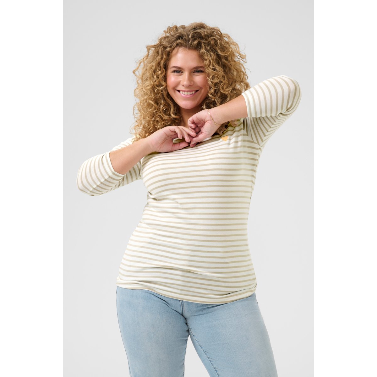 Long sleeved T-shirt blanc chalk/beige feather gray rayé, KAFFE CURVE