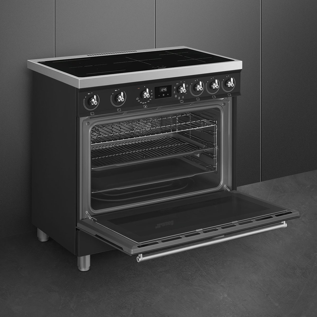 Piano de cuisson induction 5 feux 90 cm C9IM noir mat, SMEG