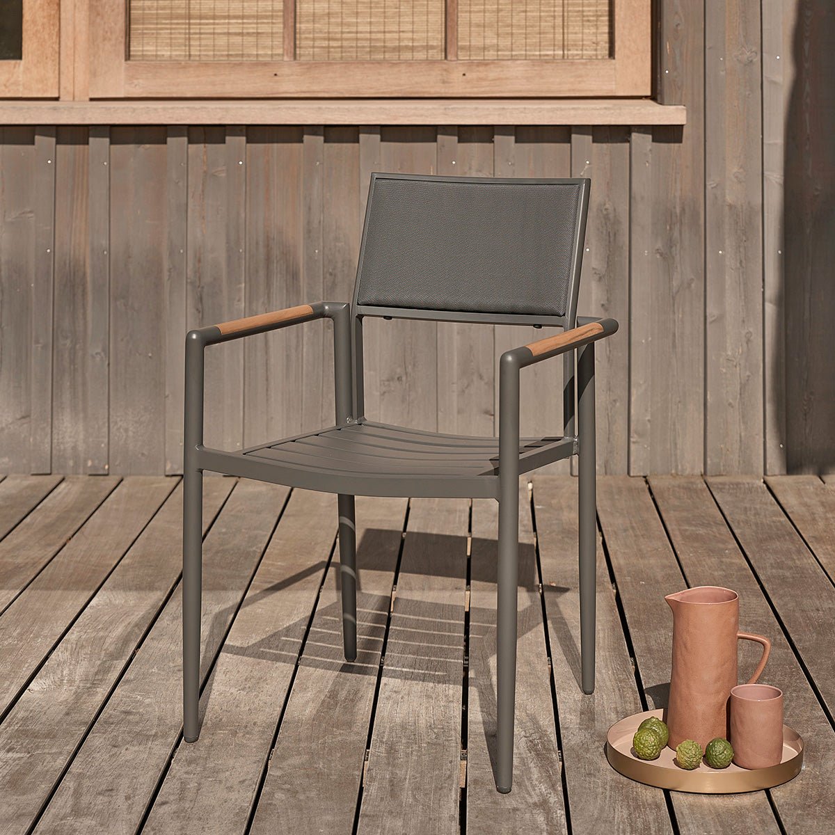 Fauteuil de jardin en aluminium et teck massif SIENA noir, BERAH GETAH