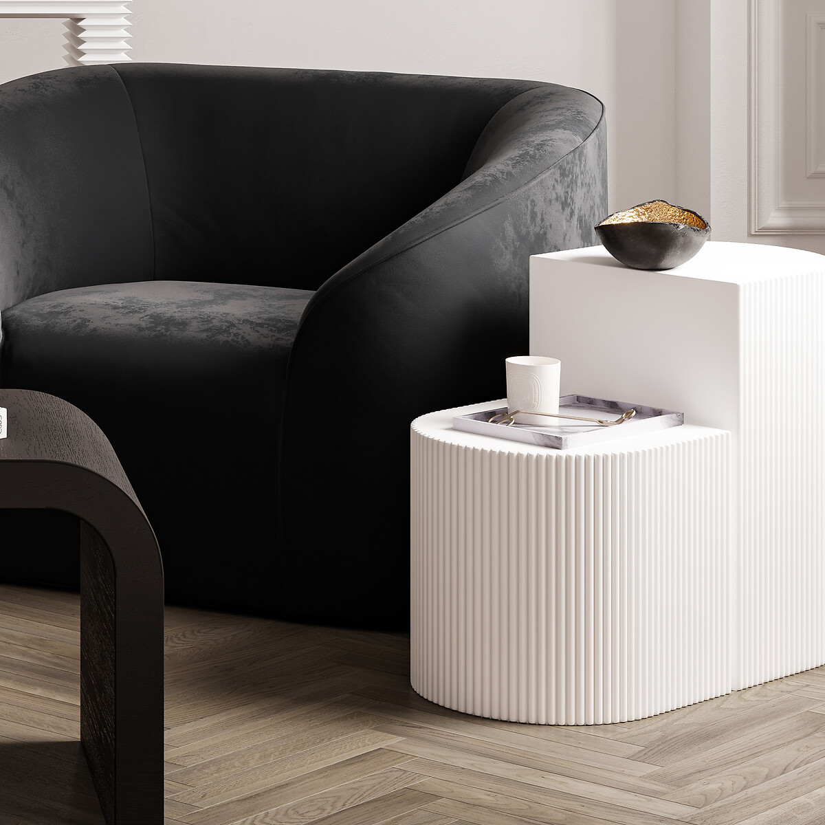 koko Reeded Minimalist Side Tables (Set of 2) white, SO'HOME