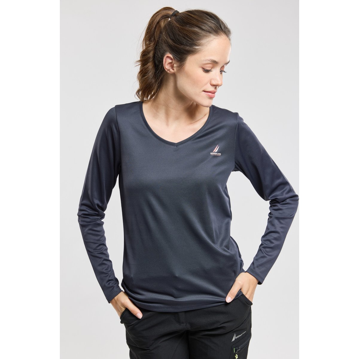 T-shirt manches longues en polyester recyclé COLMAN navy, BERMUDES