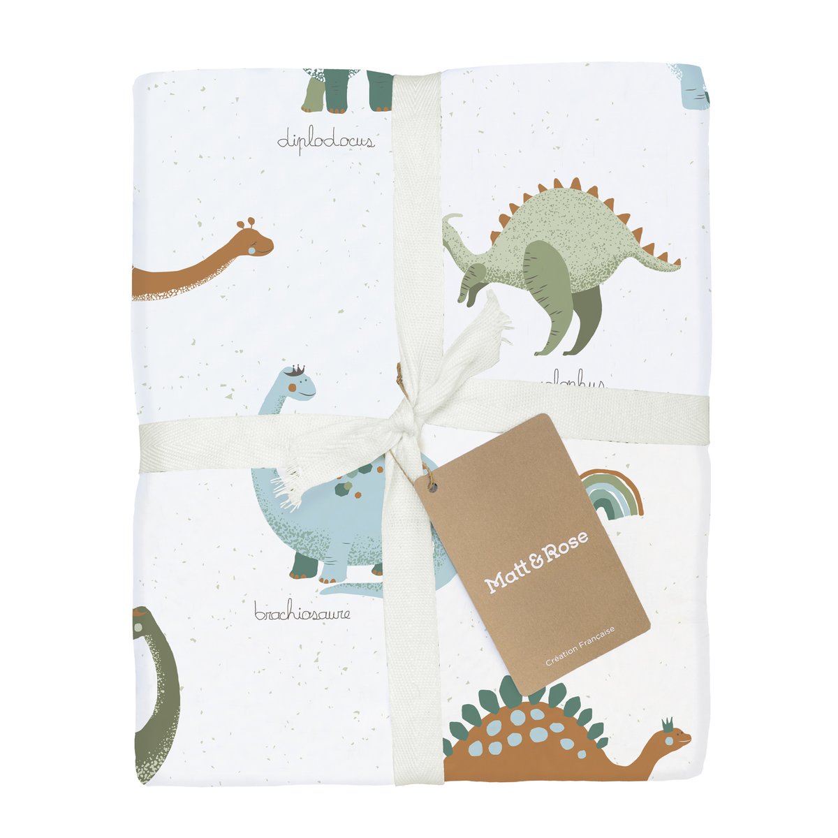 Parure de lit imprimée 100% coton, DINOS blanc, MATT ET ROSE